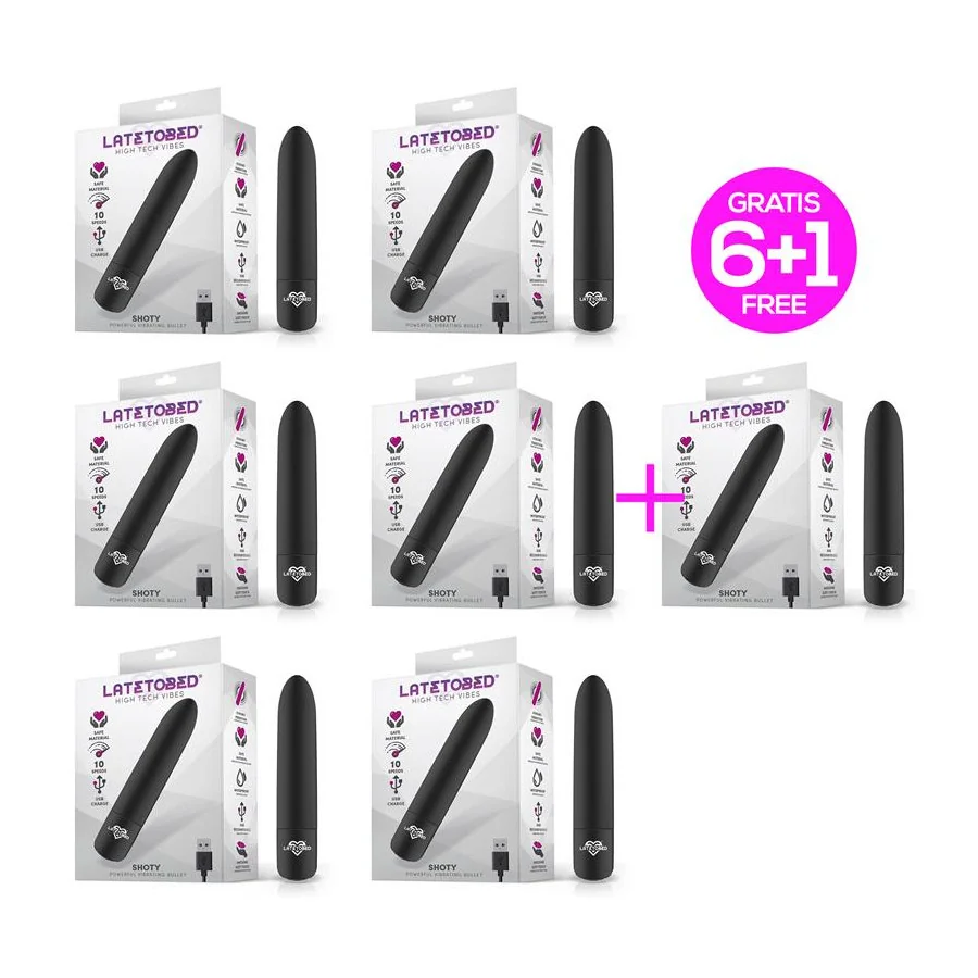 Pack 6 1 Shoty Bala Vibradora USB 10 Velocidades Potente Motor Negro