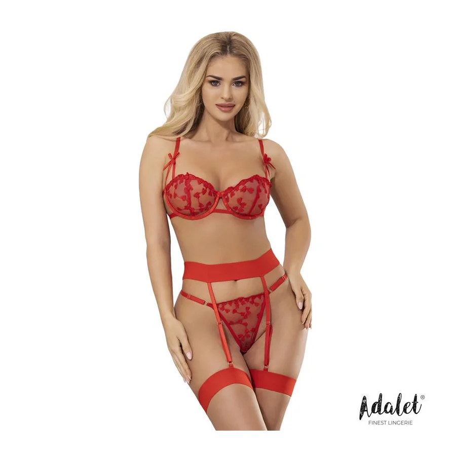 Yvonne Set Sujetador Tanga y Liguero con Corazones Rojo