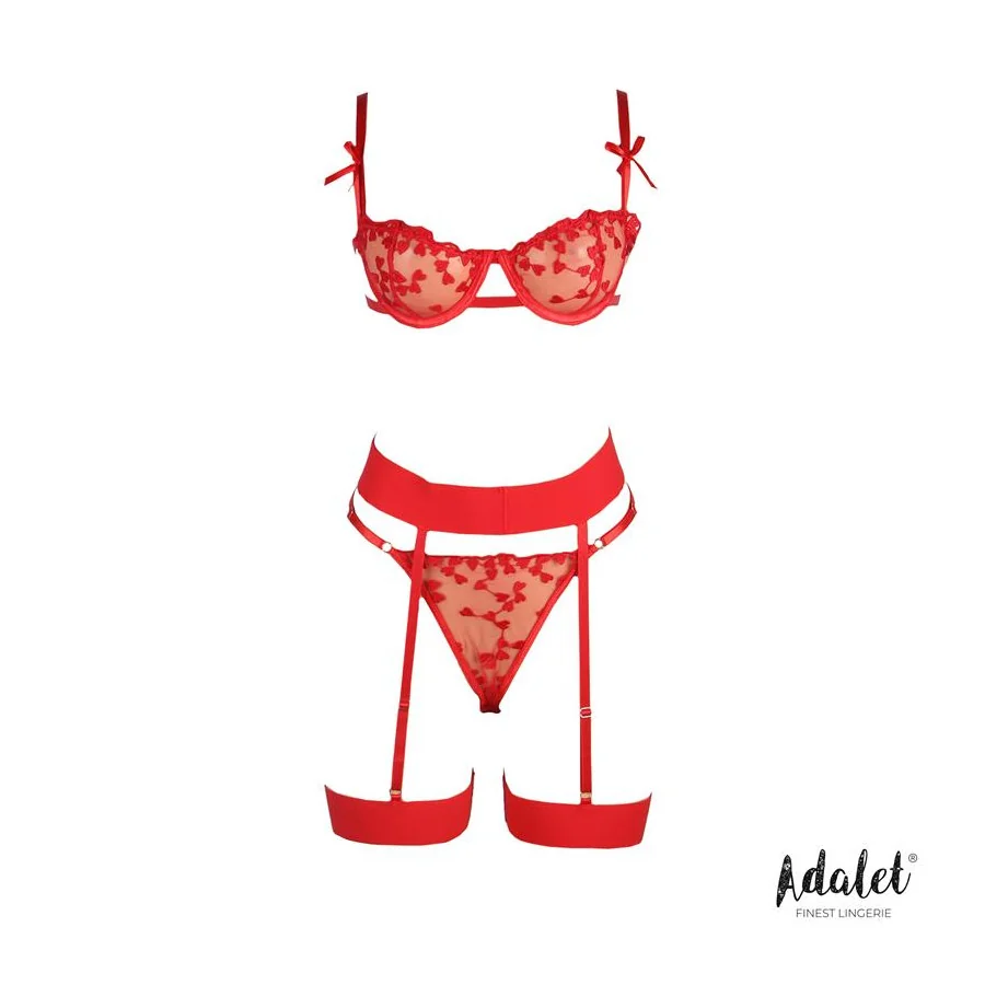 Yvonne Set Sujetador Tanga y Liguero con Corazones Rojo