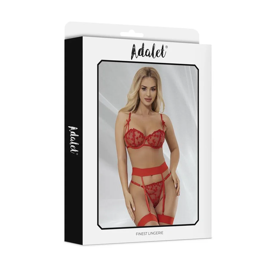 Yvonne Set Sujetador Tanga y Liguero con Corazones Rojo