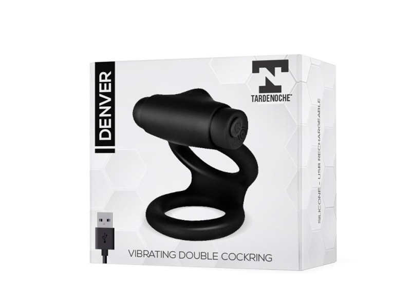 Denver Anillo Doble con Bala Vibradora USB Silicona Negro