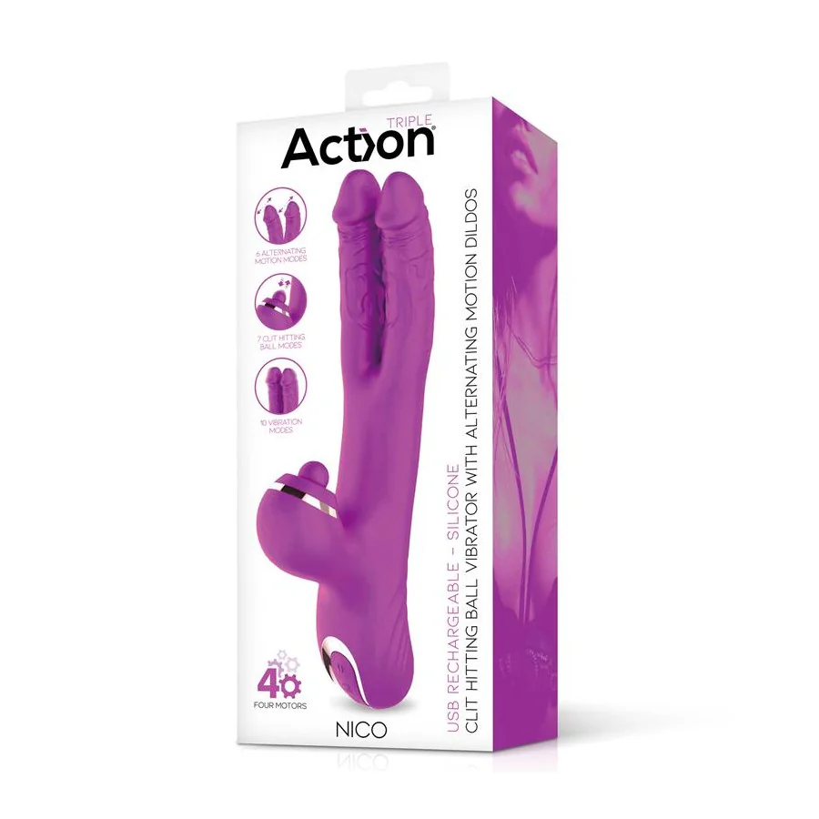 Nico Vibrador con Dildos Alternantes y Bola Percutora 4 Motores