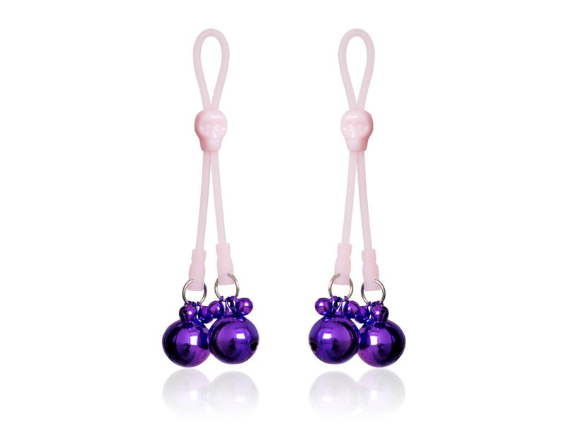 Pinzas Pezones Calaberas y Cascabeles Silicona y Metal Rosa Purpura