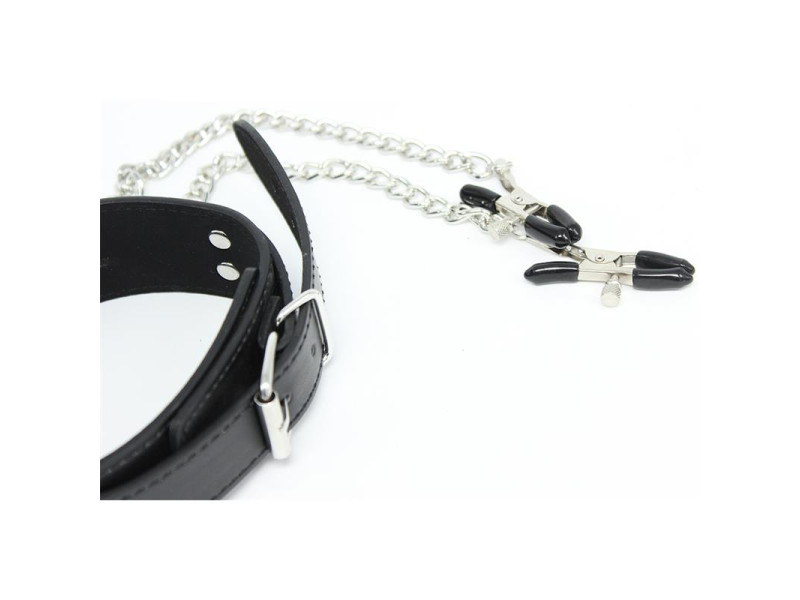 Collar con Pezoneras y Cadena de Metal Negro