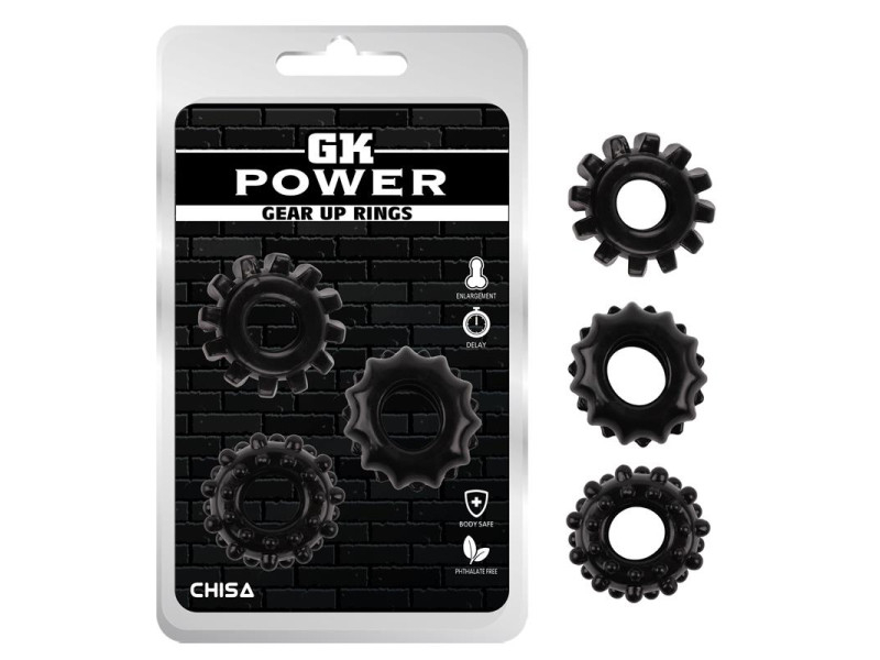 Kit 3 Anillos Pene Gear Up Negro