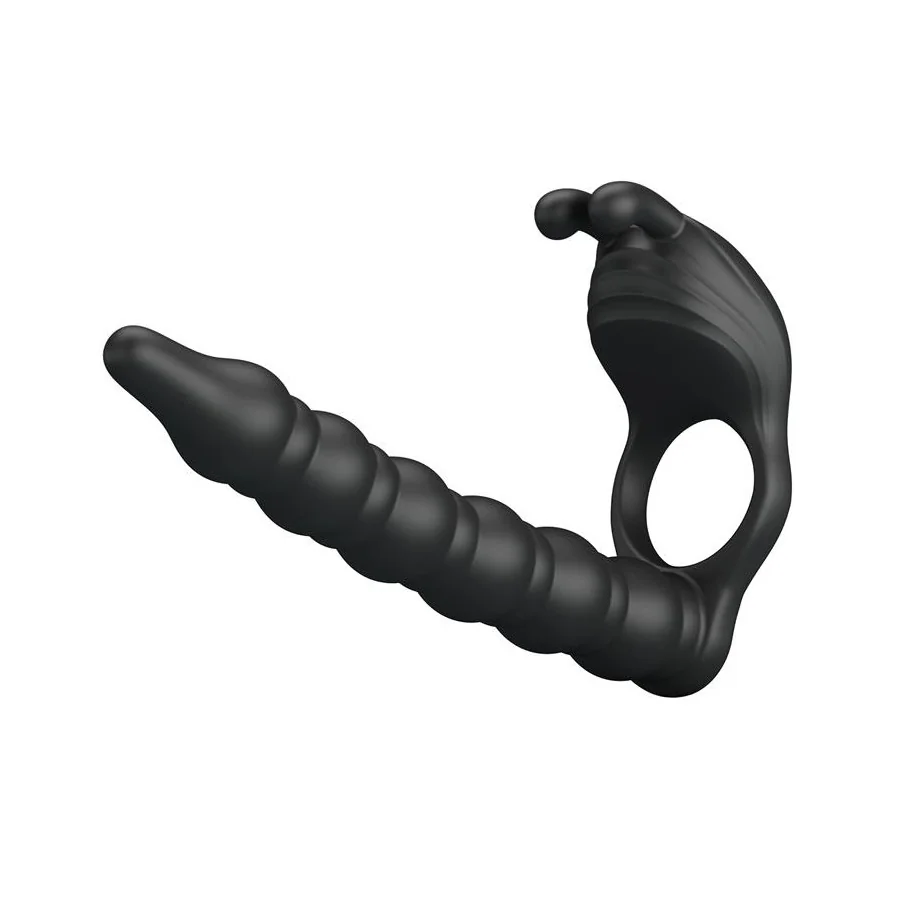 Blackney Anillo Vibrador con Plug Silicona Negro