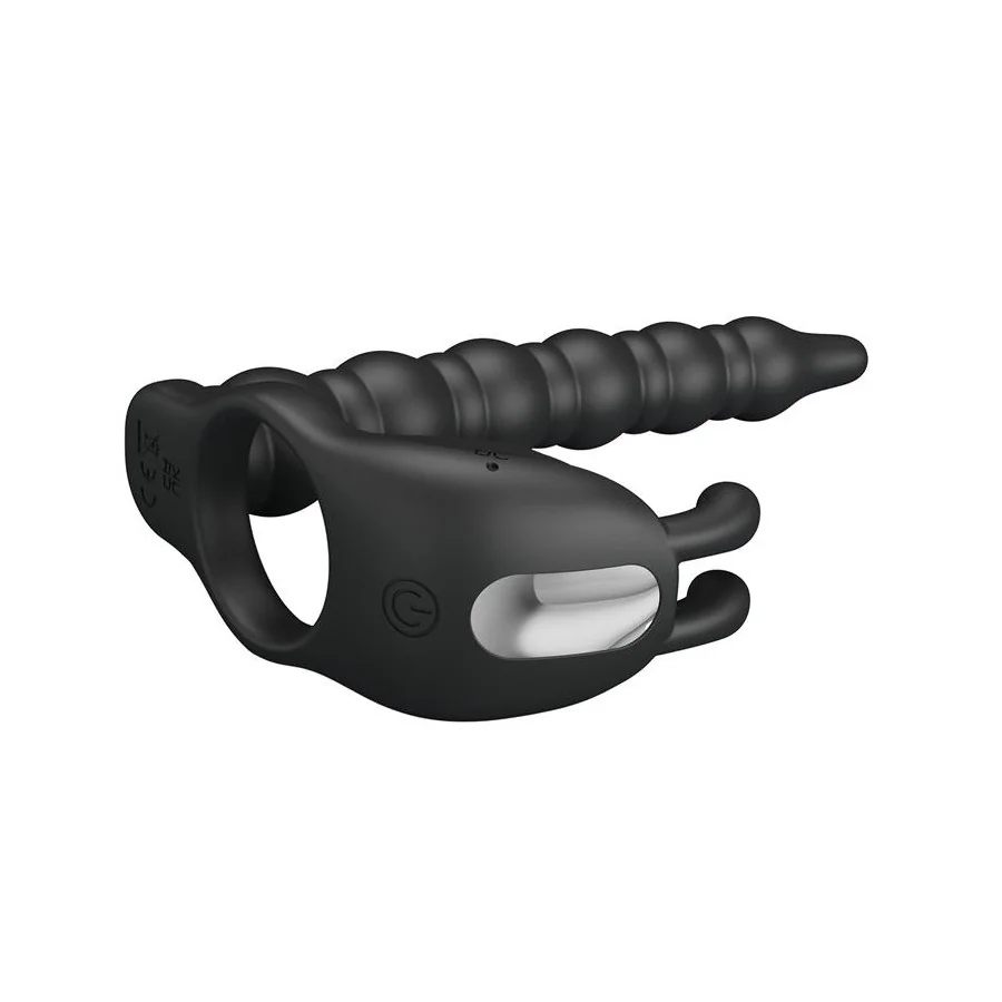 Blackney Anillo Vibrador con Plug Silicona Negro