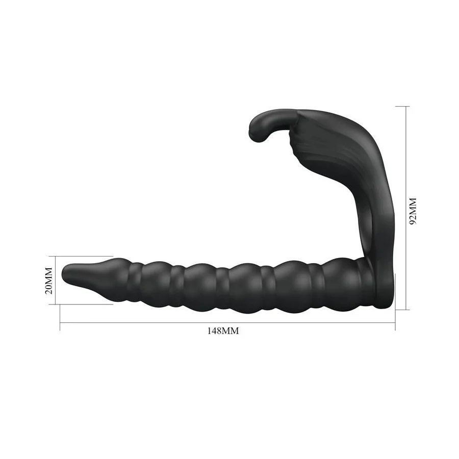 Blackney Anillo Vibrador con Plug Silicona Negro