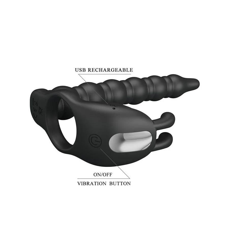 Blackney Anillo Vibrador con Plug Silicona Negro