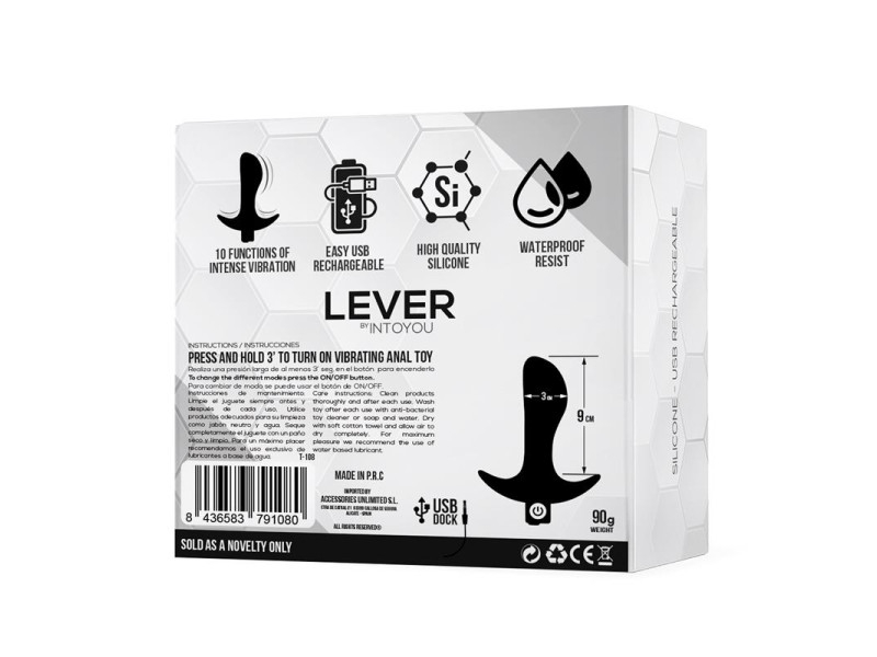 Lever Plug Anal con Vibracion USB Silicona