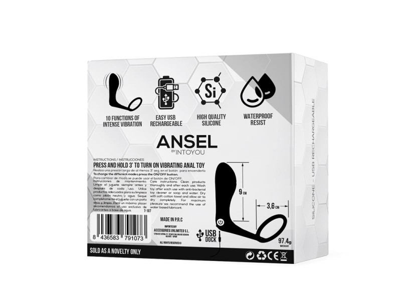 Ansel Plug Anal con Vibracion y Anillo USB Silicona