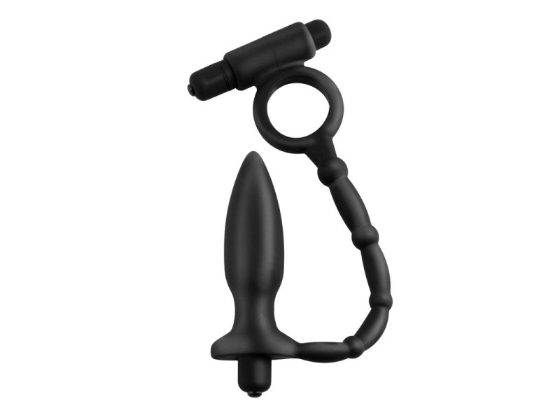 Plug Anal con Cadena y Vibracion Ass Kicker Negro Plug Anal con Cadena y Vibracion Ass Kicker Negro