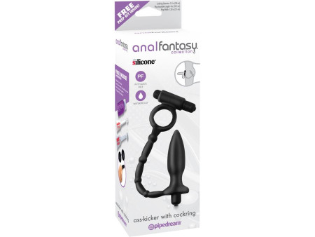 Plug Anal con Cadena y Vibracion Ass Kicker Negro Plug Anal con Cadena y Vibracion Ass Kicker Negro