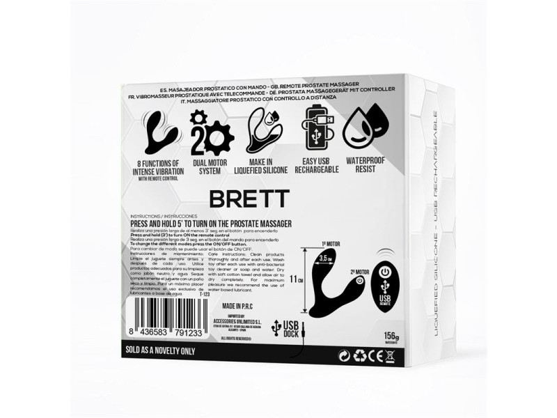 Brett Masajeador Prostatico Control Remoto USB Silicona Liquida