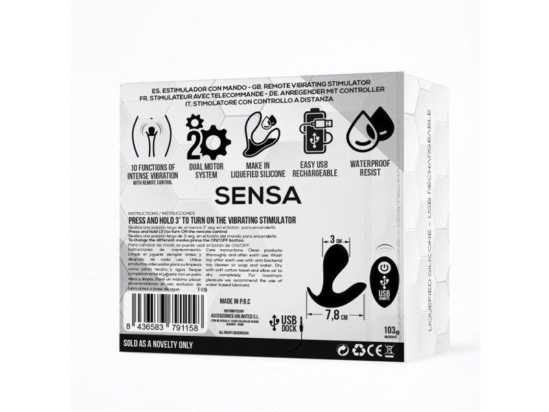 Sensa Estimulador Control Remoto USB SIlicona Liquida Negro