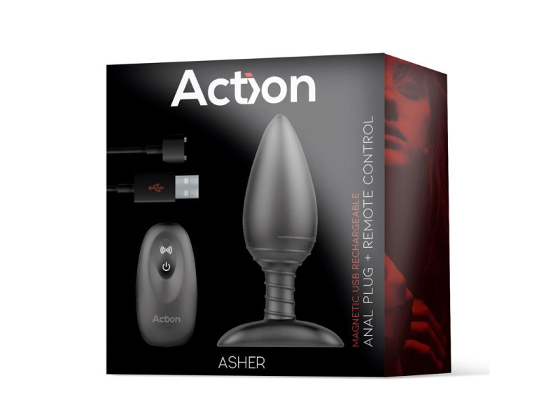 Asher Plug Anal con Control Remoto USB Magnetico Negro