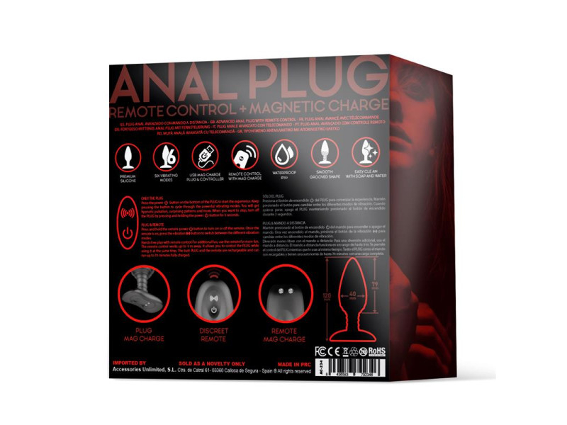 Asher Plug Anal con Control Remoto USB Magnetico Negro