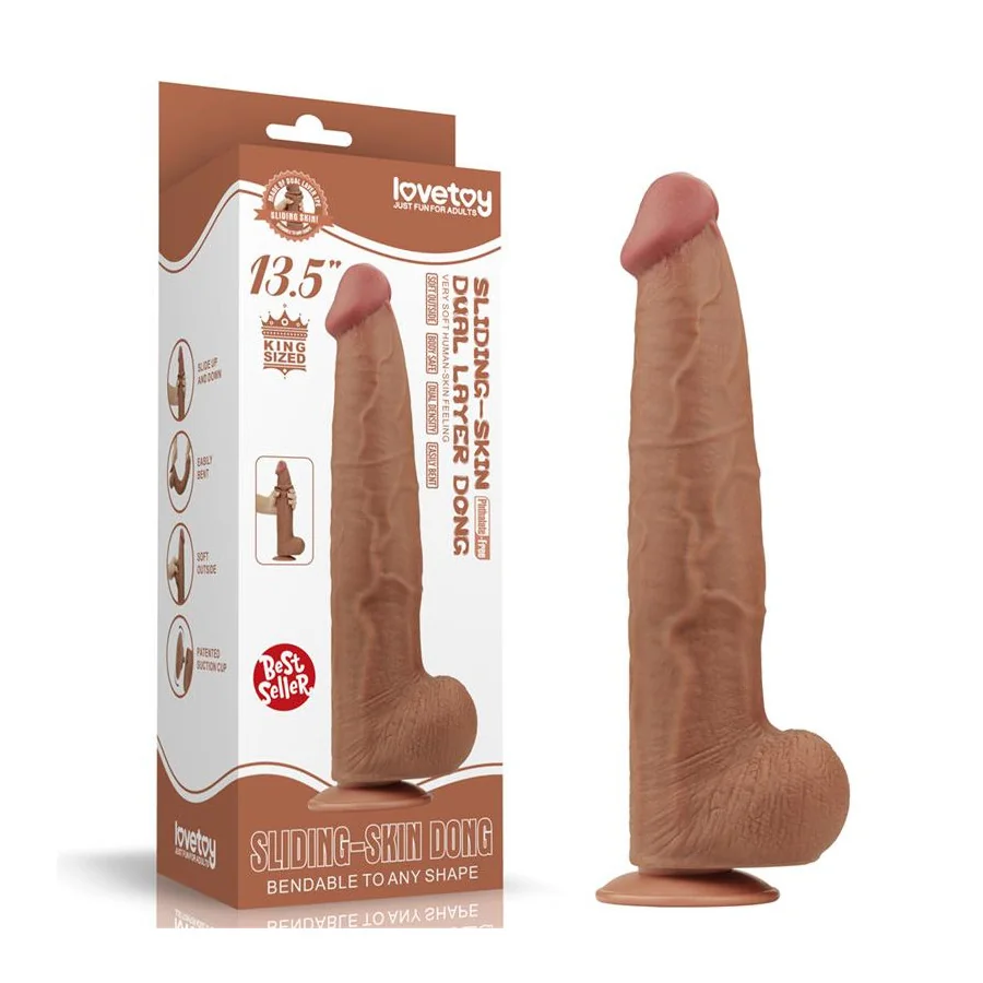 Dildo Dual Density Piel Deslizante Retractil 135