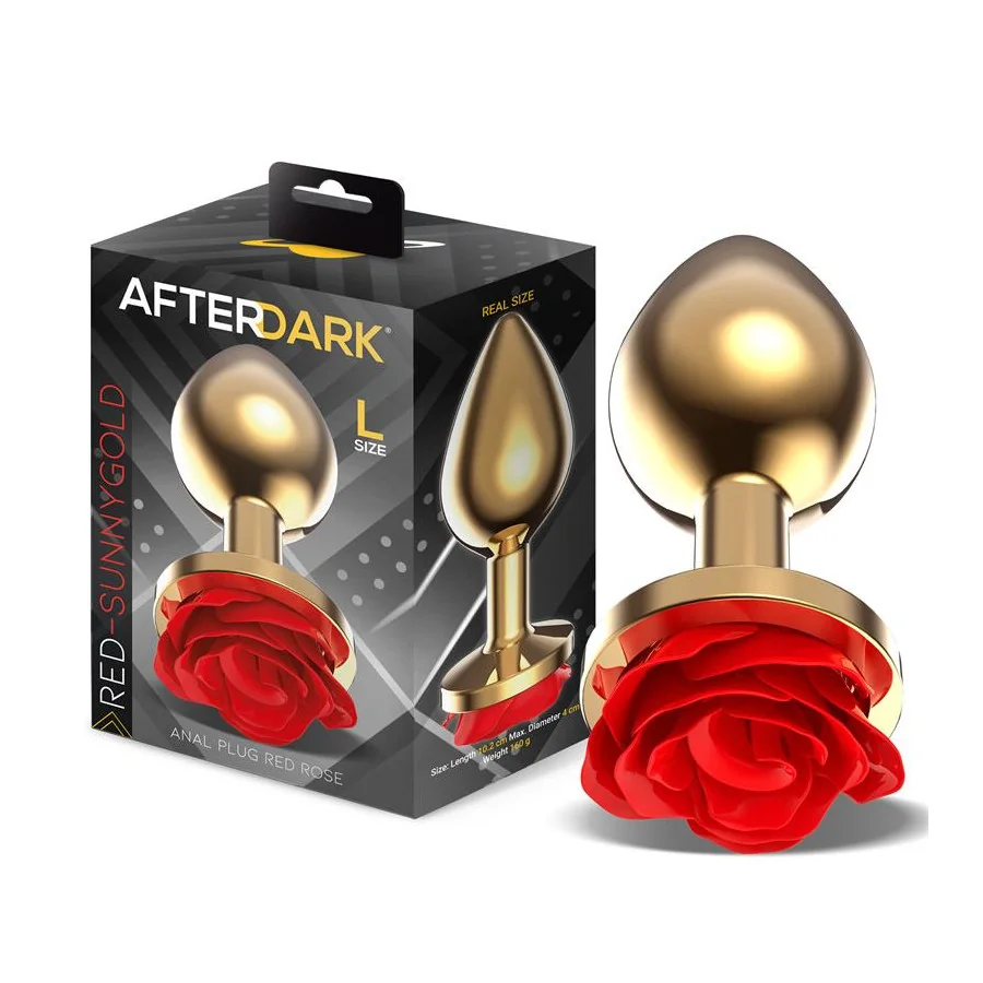 Plug Anal de Metal Dorado con Rosa Roja en la Base Talla L