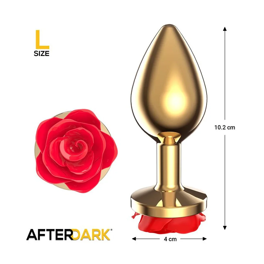 Plug Anal de Metal Dorado con Rosa Roja en la Base Talla L