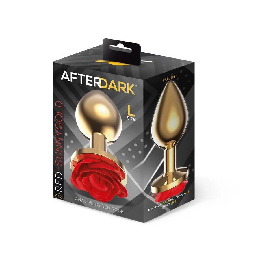 Plug Anal de Metal Dorado con Rosa Roja en la Base Talla L