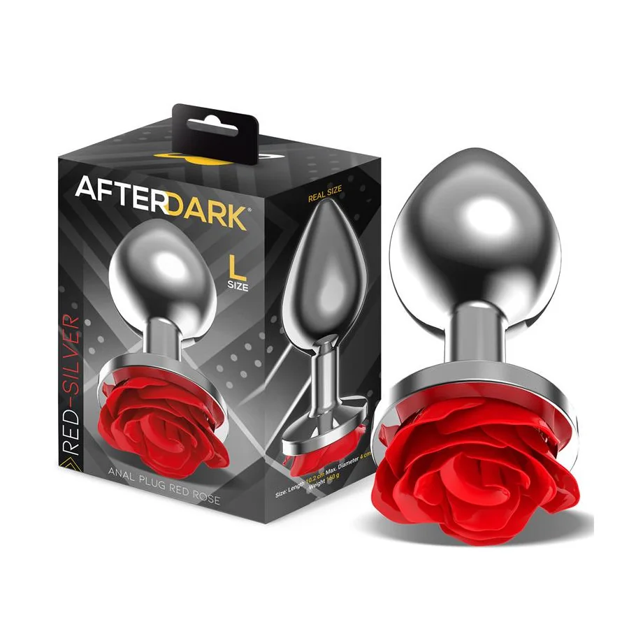 Plug Anal de Metal con Rosa Roja en la Base Talla L Plug Anal de Metal con Rosa Roja en la Base Talla L