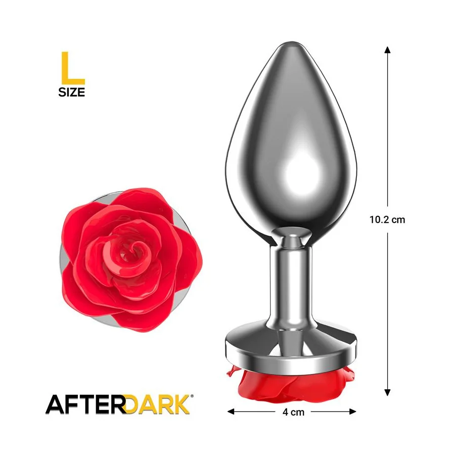 Plug Anal de Metal con Rosa Roja en la Base Talla L