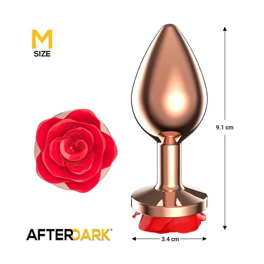 Rose Plug Anal Oro Rosa con Rosa Roja en la Base Talla M