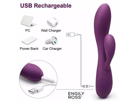 Bacall 30 Vibrador Silicona Liquida Inyectada Doble Motor USB Purpura