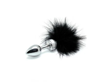 Plug Anal Metal con Plumas Negro 73mm