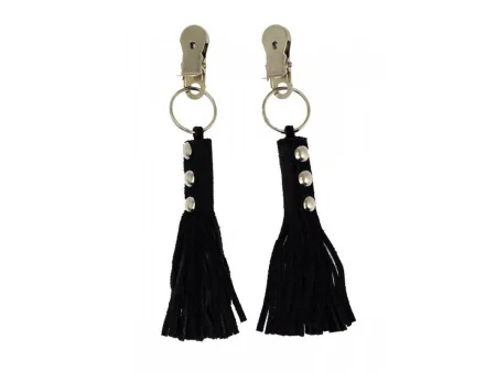 Pinzas para Pezones Cuero Flecos Negro