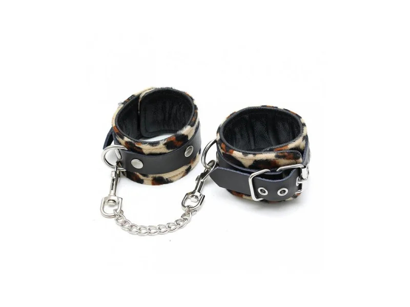 Esposas de Cuero Estampado Leopardo Ajustable