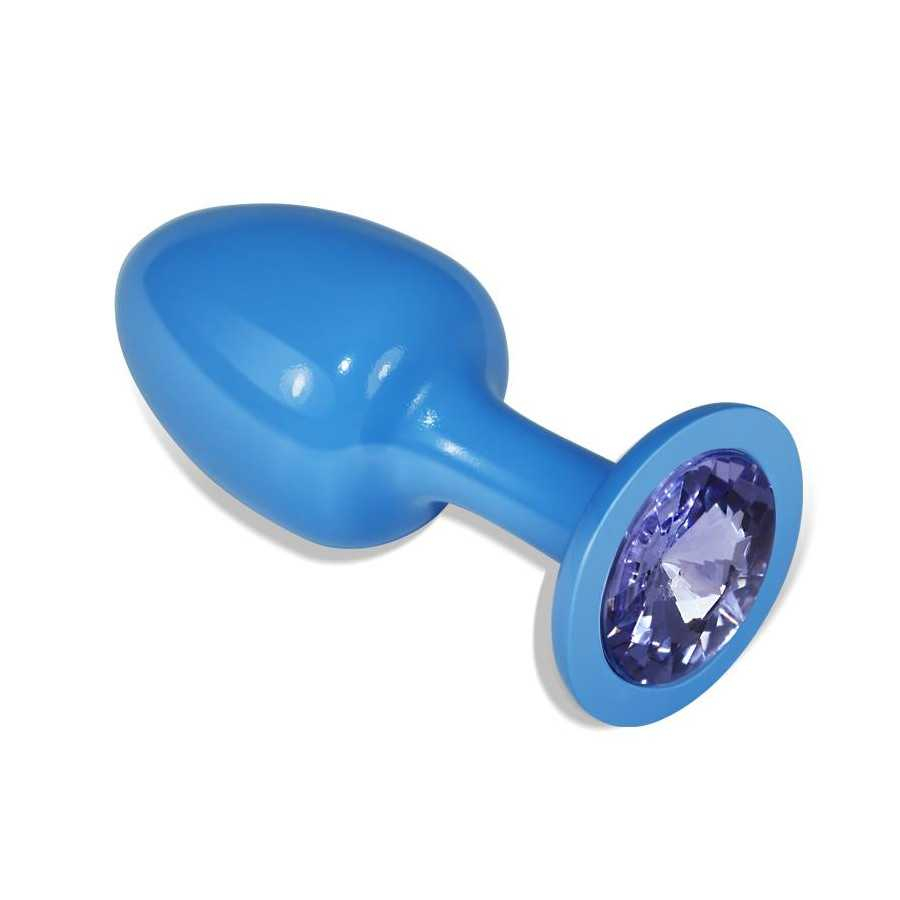 Plug Anal de Metal Azul Rosebud con Joya Azul