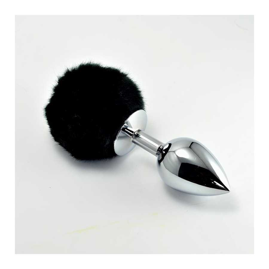 Plug Anal de Metal con Pompon Negro Talla S