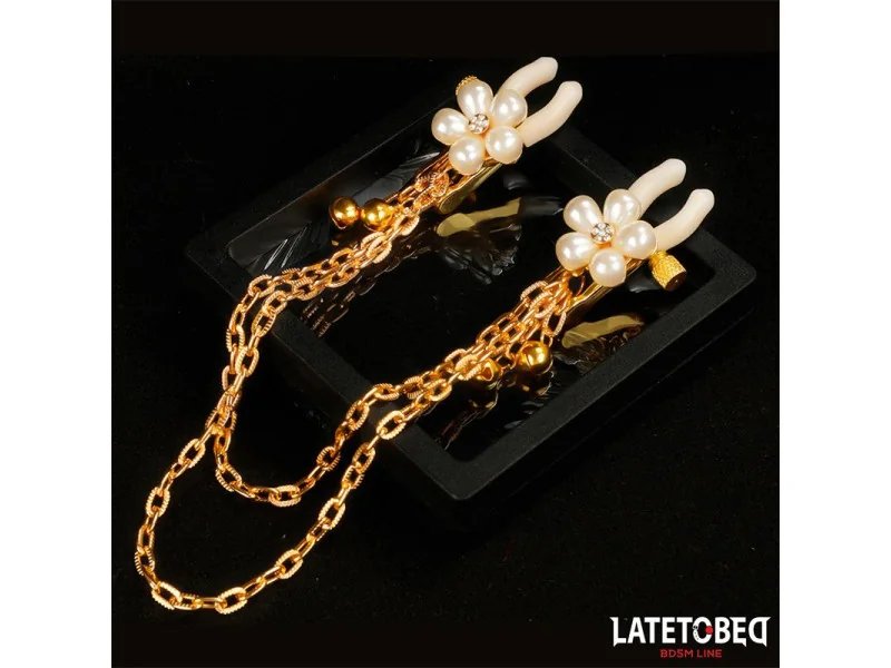 Pinzas para Pezones con Cadena y Flor de Perlas