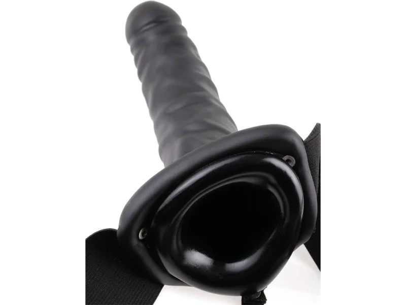 Arnes con Dildo Hueco y Vibracion 8 Negro