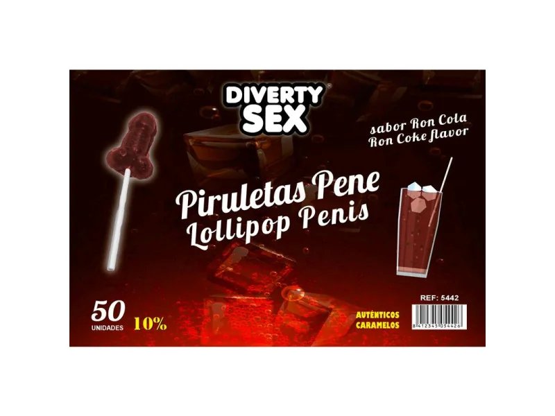 50 Piruletas Forma Pene Sabor Ron Cola 10 Alcohol 50 Piruletas Forma Pene Sabor Ron Cola 10 Alcohol