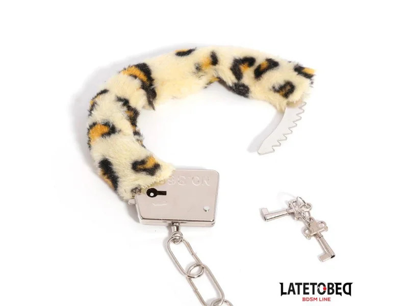 Esposas de Metal Furry con Pelo Animal Print Leopardo