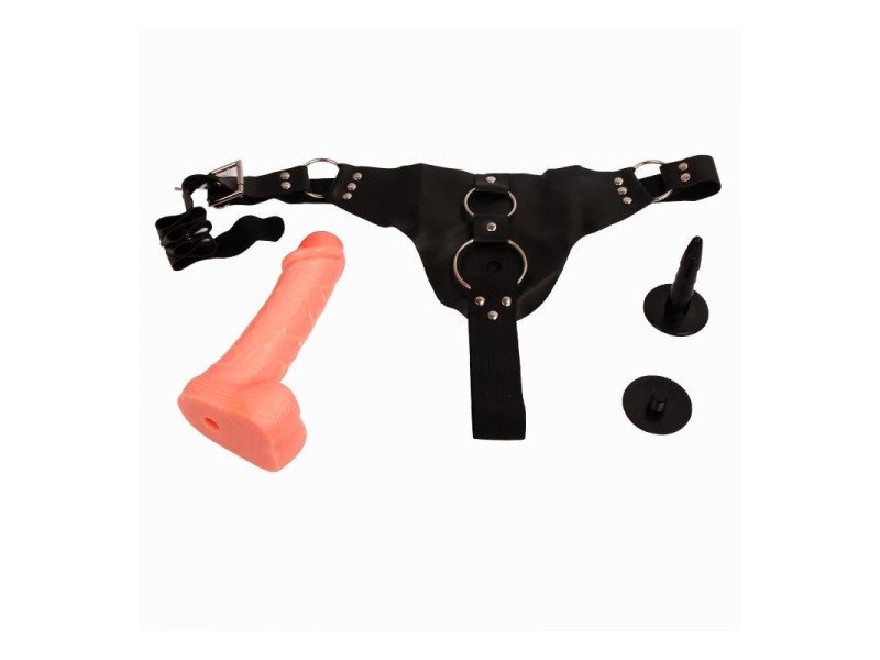 Arnes con Dildo y Testiculos Natural 183 cm