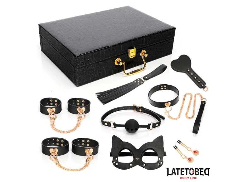 Kit Bondage de 8 Pz Cuero con Maletin de Almacenaje Kit Bondage de 8 Pz Cuero con Maletin de Almacenaje