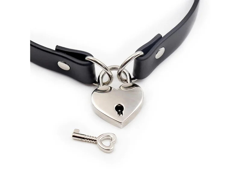 Collar con Candado de Corazon Cuero Vegano Talla Unica