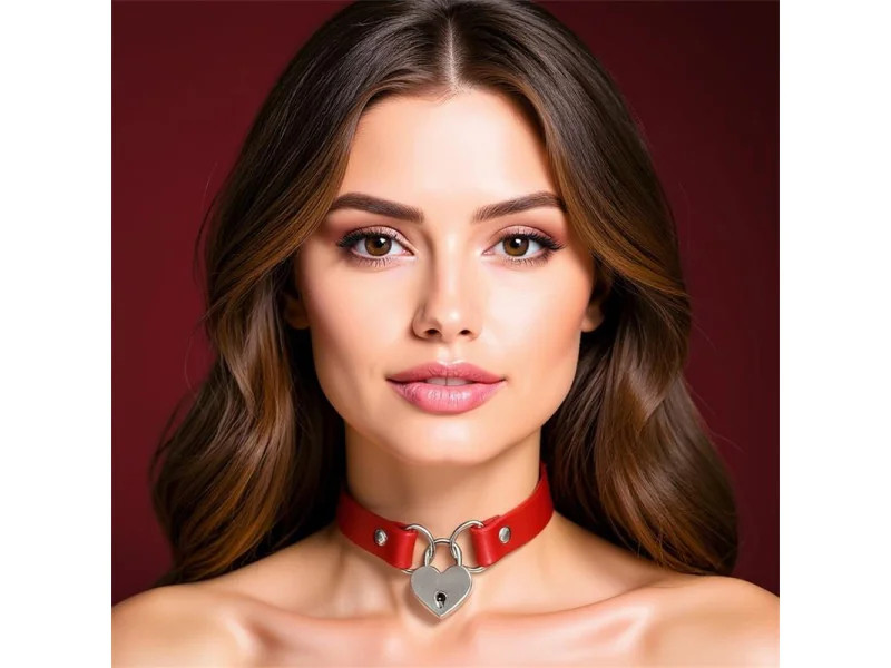 Collar con Candado de Corazon Cuero Vegano Talla Unica