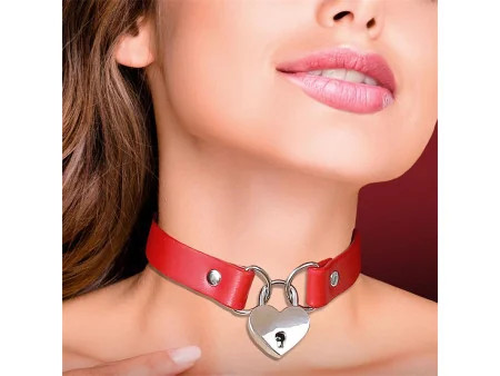 Collar con Candado de Corazon Cuero Vegano Talla Unica