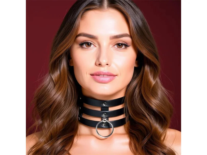 Collar Ancho con Aro Cuero Vegano Talla Unica
