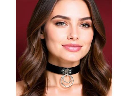 Collar con Doble Aro Cuero Vegano Talla Unica