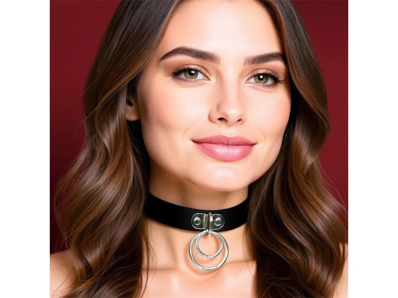 Collar con Doble Aro Cuero Vegano Talla Unica