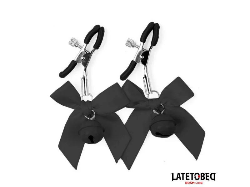 Pinzas para Pezones con Cascabel y Lazos Negros