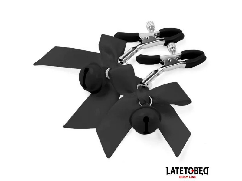 Pinzas para Pezones con Cascabel y Lazos Negros