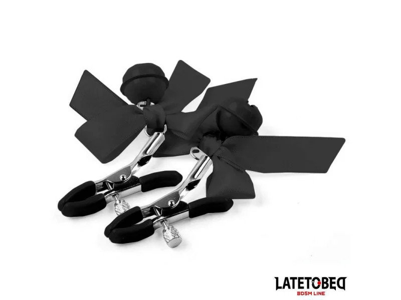 Pinzas para Pezones con Cascabel y Lazos Negros