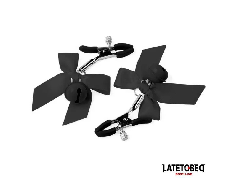 Pinzas para Pezones con Cascabel y Lazos Negros